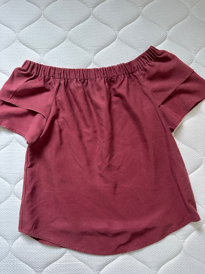 H&M Bordo Kayık Yaka Fırfırlı Kadın Bluz - Görsel 4