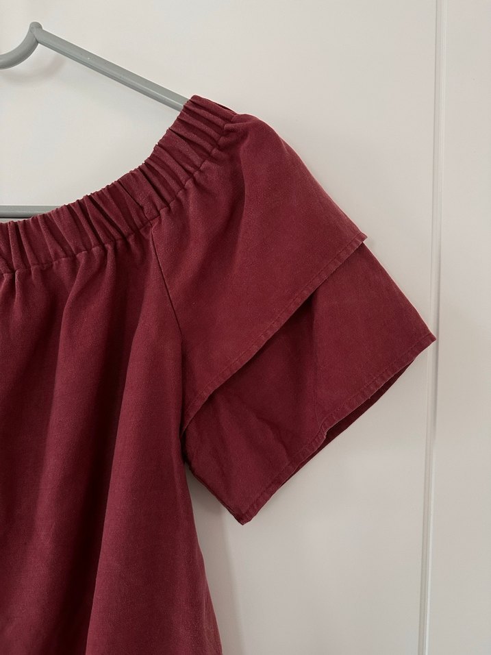 H&M Bordo Kayık Yaka Fırfırlı Kadın Bluz - Görsel 3