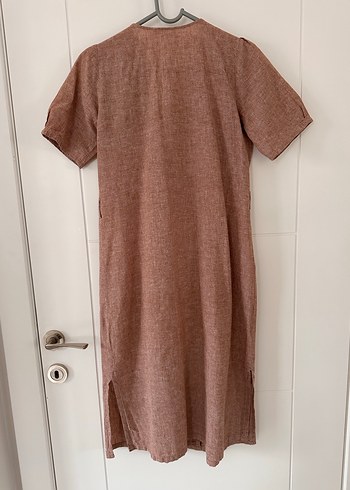 Düğmeli Keten Midi Elbise - Görsel 3