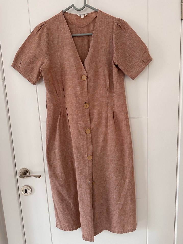 Düğmeli Keten Midi Elbise - Görsel 2