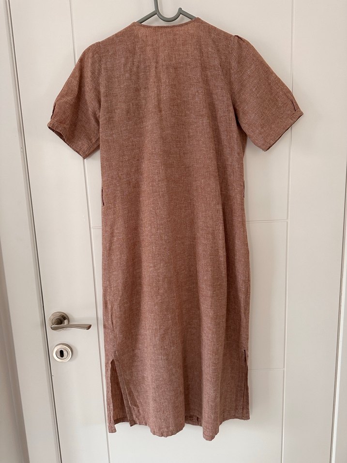 Düğmeli Keten Midi Elbise - Görsel 3