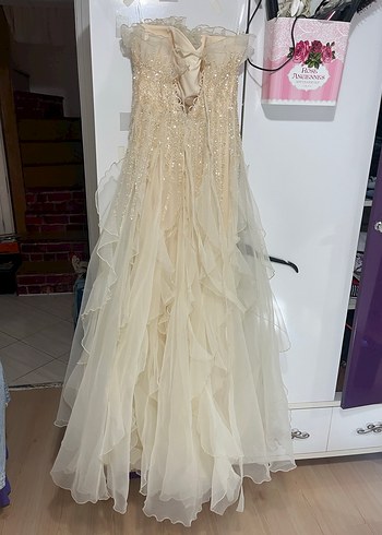 Straplez Vintage A Kesim Beyaz nişanlık - Görsel 7