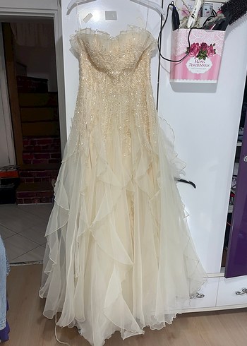 Straplez Vintage A Kesim Beyaz nişanlık - Görsel 3