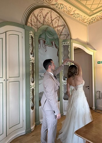 Straplez Vintage A Kesim Beyaz nişanlık - Görsel 2