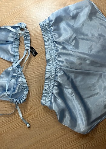 Parlak Mavi Mini İp Askılı Kadın Pijama Takımı - Görsel 3