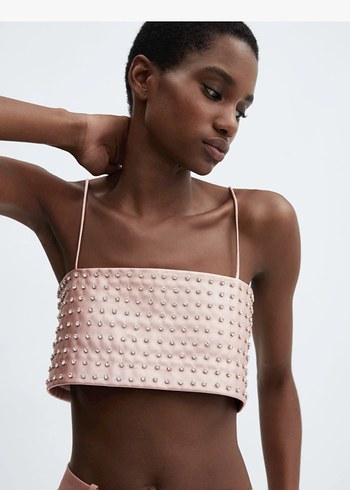 Mango Pembe Taş İşlemeli İnce Askılı Bustiyer - Görsel 3