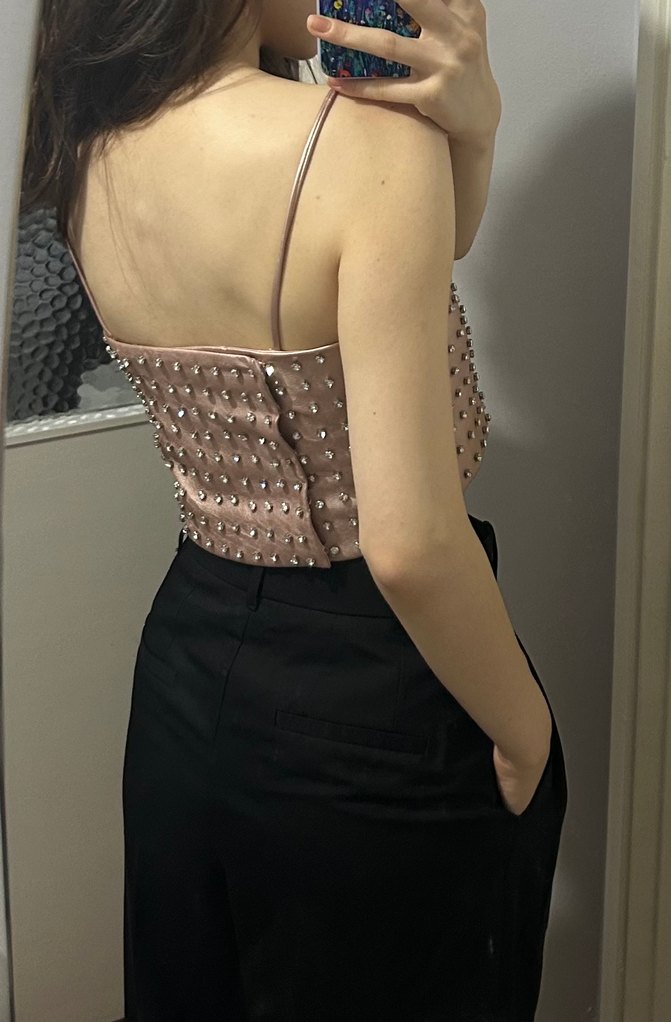 Mango Pembe Taş İşlemeli İnce Askılı Bustiyer - Görsel 2