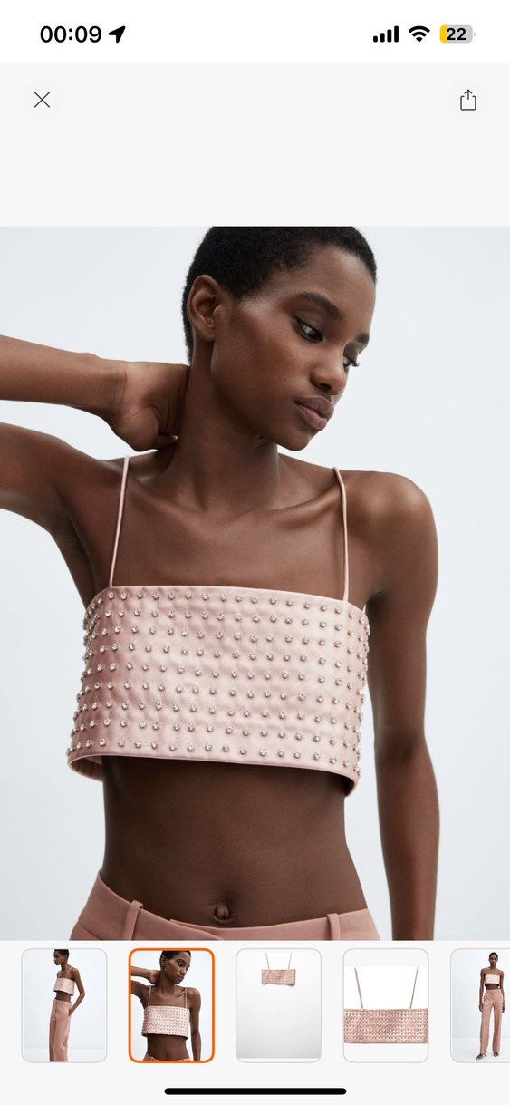 Mango Pembe Taş İşlemeli İnce Askılı Bustiyer - Görsel 3