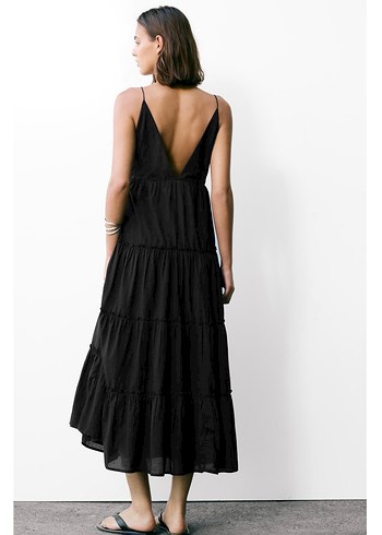 İşlemeli askılı midi elbise - Görsel 2