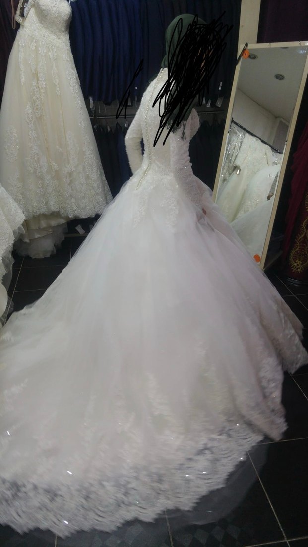 Uzun Kollu Straplez Prenses Gelinlik - Görsel 2