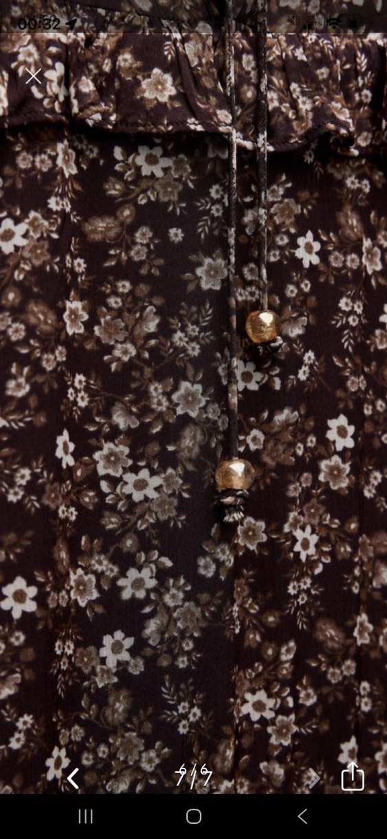 Kahverengi Çiçek Desenli Uzun Bohem Elbise - Görsel 5