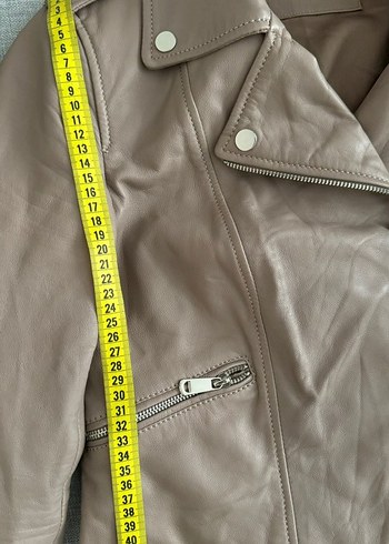 Bej Kadın Deri Biker Ceket - Görsel 6