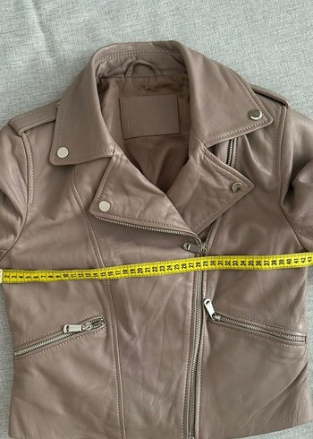 Bej Kadın Deri Biker Ceket - Görsel 5