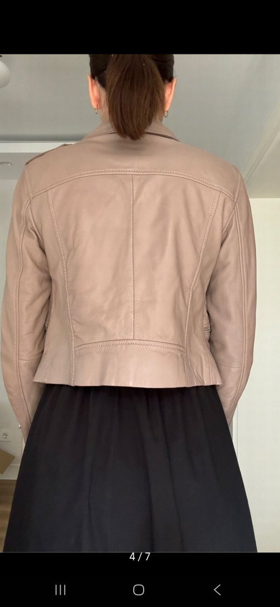 Bej Kadın Deri Biker Ceket - Görsel 4