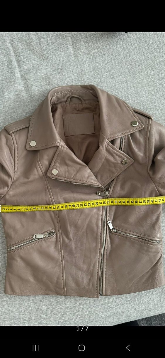 Bej Kadın Deri Biker Ceket - Görsel 5