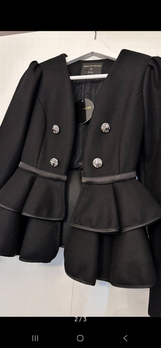 Düğmeli Siyah Deri Kadın Mini Blazer - Görsel 2