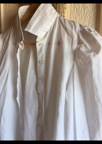 Drapeli Beyaz Keten Kadın Gömlek - Görsel 2