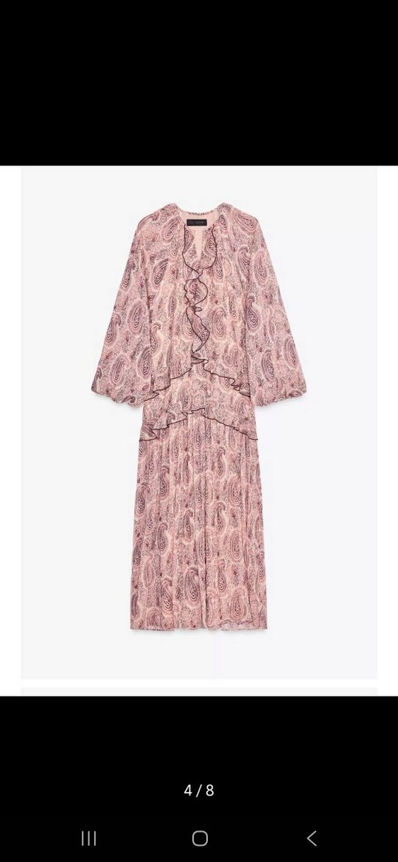 Pembe Bohem Uzun Elbise V Yaka Fırfırlı - Görsel 4