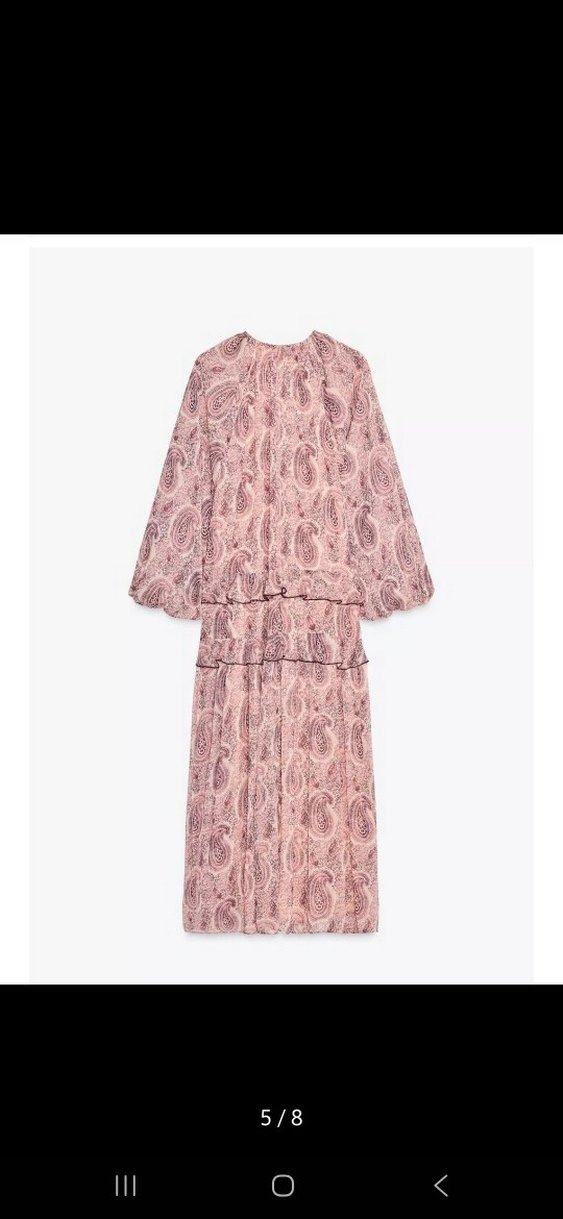 Pembe Bohem Uzun Elbise V Yaka Fırfırlı - Görsel 5