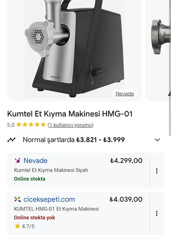 Kumtel HMG-01 Siyah Et Kıyma Makinesi