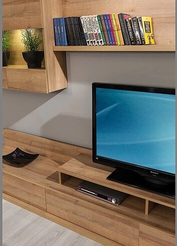 Beden tv ünitesi vitrin+kitaplık+sehpa raflı