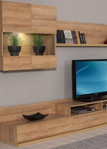 Beden beyaz Renk tv ünitesi vitrin+kitaplık+sehpa raflı