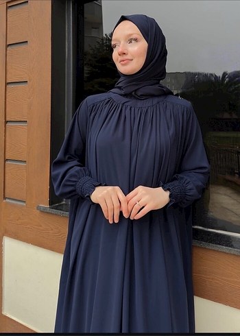 Uzun Kollu lacivert ferace Salaş Elbise