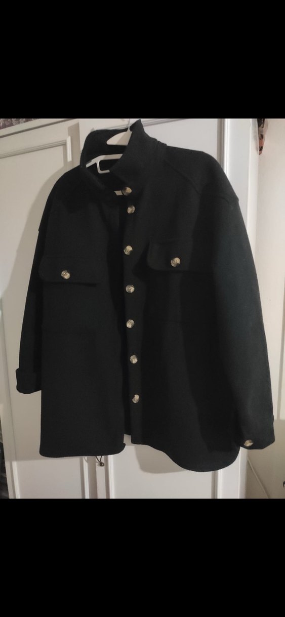 Düğmeli Siyah Midi Kadın Yün Ceket Gömlek - Görsel 2