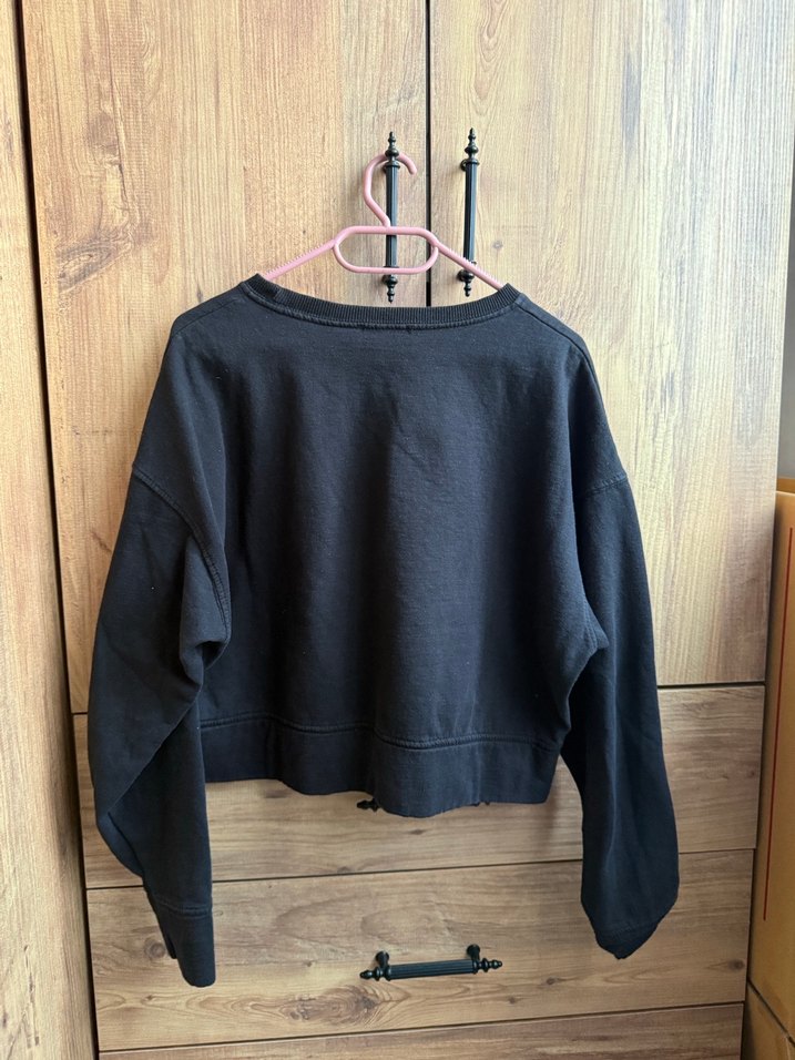 Siyah Kadın Sweatshirt, Rahat Kesim, Uzun Kollu - Görsel 2