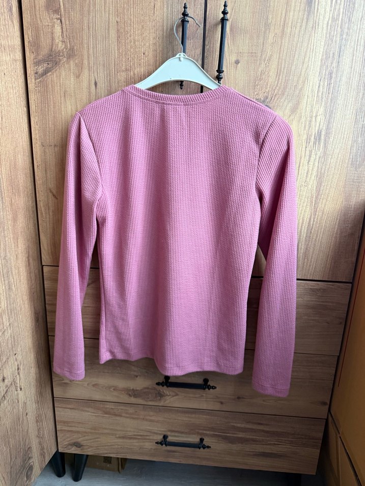 Pembe V Yaka Kadın Uzun Kollu Triko - Görsel 2