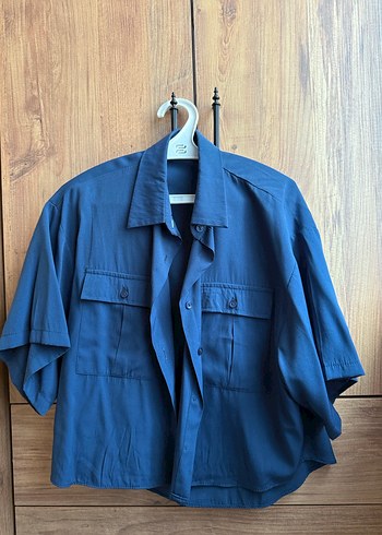 Kadın Lacivert Kısa Kollu Denim Gömlek - Görsel 3