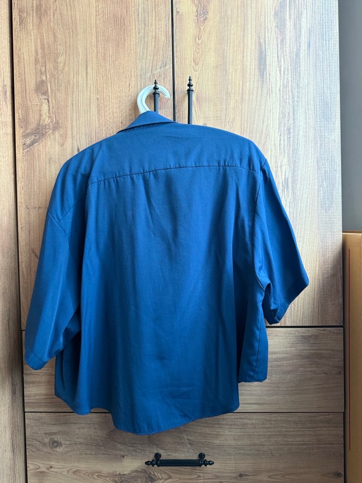 Kadın Lacivert Kısa Kollu Denim Gömlek - Görsel 2