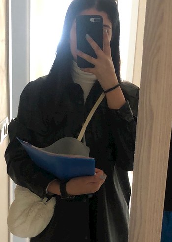 Kadın Siyah Deri Transparan Strappy Ceket - Görsel 2