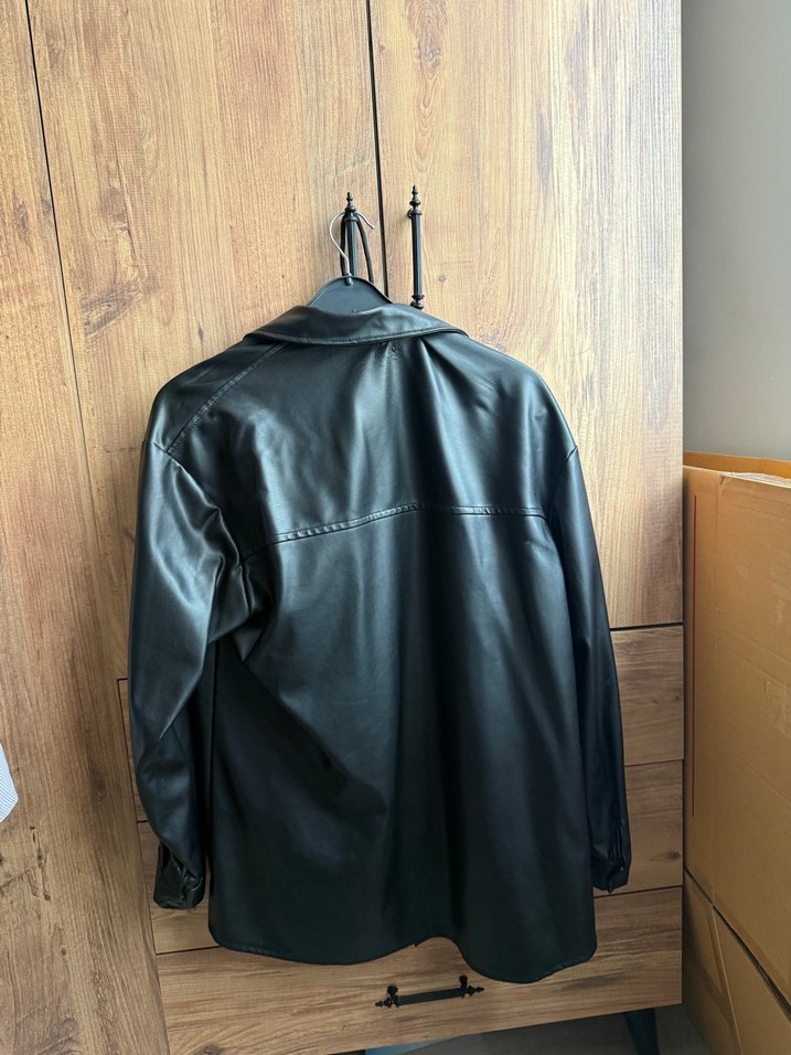 Kadın Siyah Deri Transparan Strappy Ceket - Görsel 3