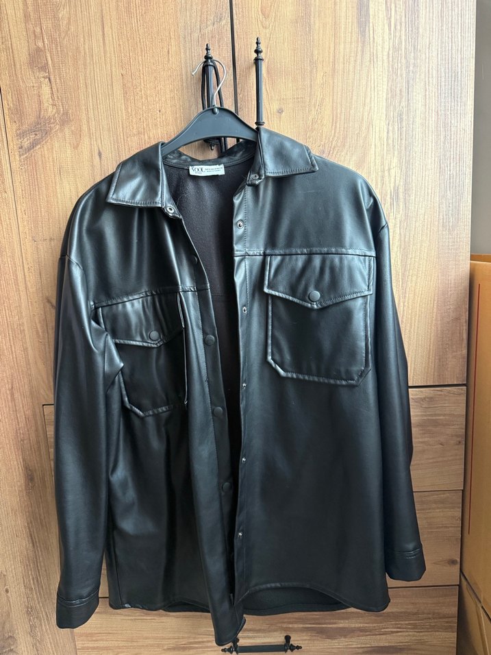 Kadın Siyah Deri Transparan Strappy Ceket - Görsel 4