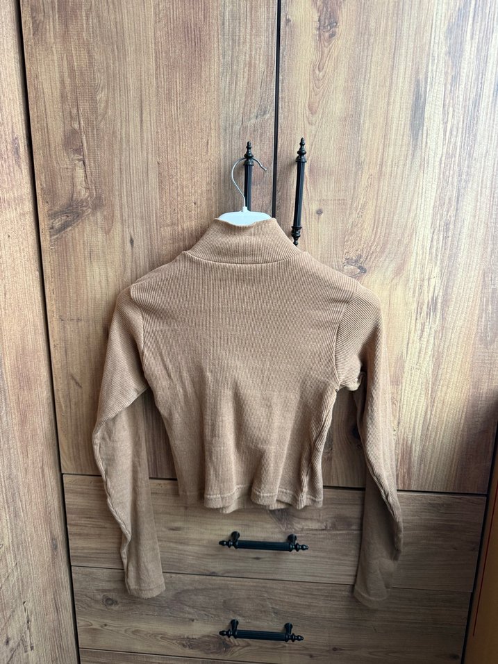 Camel Renkli, Kare Desenli Kadın Bluz - Görsel 3