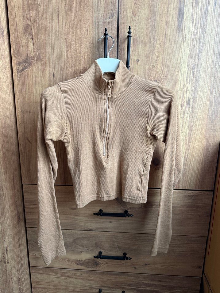 Camel Renkli, Kare Desenli Kadın Bluz - Görsel 2