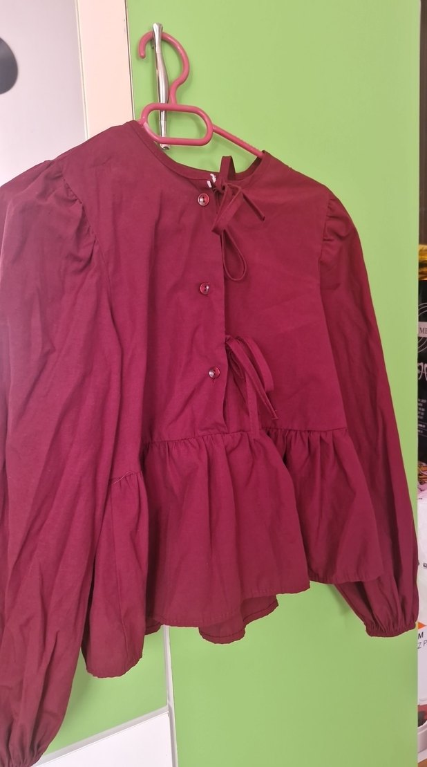 Bordo Uzun Kollu Bohem Kız Bluzu - Görsel 2