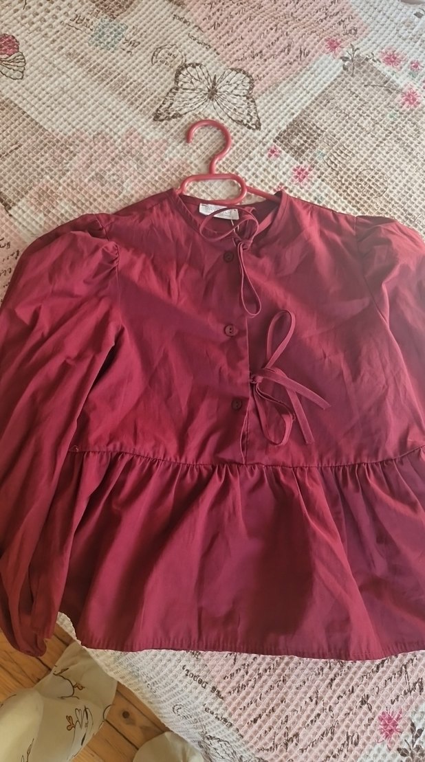 Bordo Uzun Kollu Bohem Kız Bluzu - Görsel 3