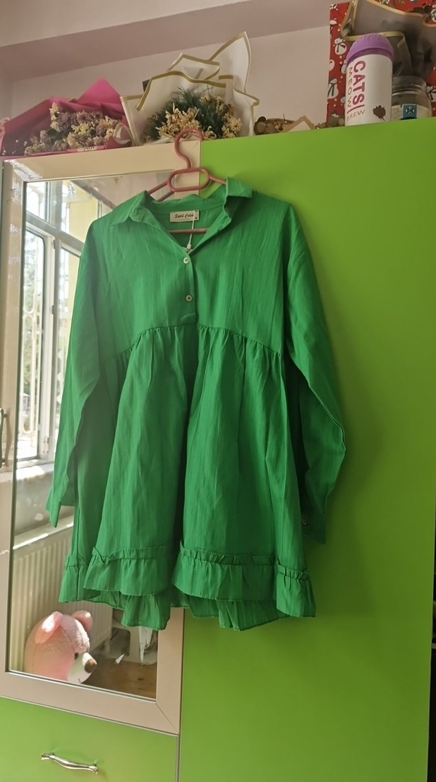 Yeşil Keten Midi Kadın Tunik - Görsel 2