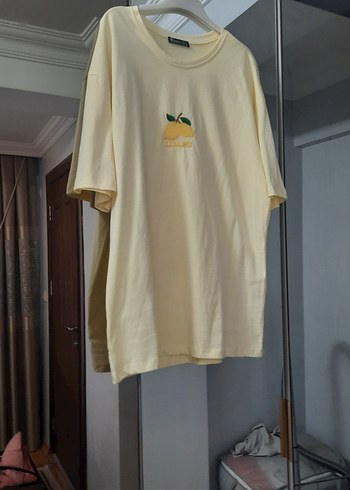 diğer Beden Sarı Baskılı Oversize Kadın Tişört