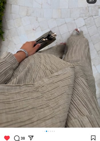 Bej Keten Uzun Kollu Kadın Takım - Görsel 3