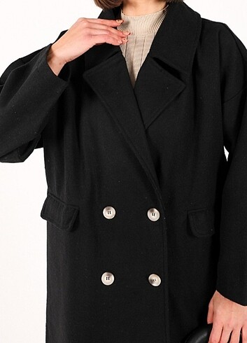 Siyah Oversize Kaşe Kaban