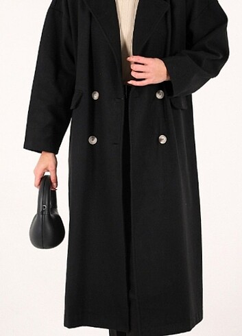 Diğer Siyah Oversize Kaşe Kaban