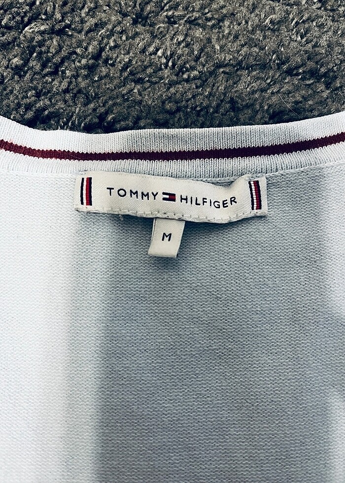 Tommy Hilfeger v yaka açık mavi sweatshirt - Görsel 4