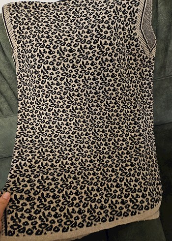 Düğmeli #leopar Desenli V Yaka Kadın Triko Yelek - Görsel 4