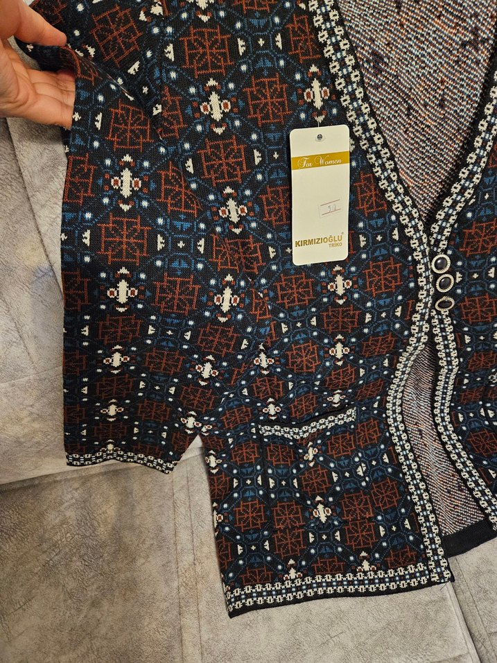 Bohem Desenli Kahverengi Triko Hırka - Görsel 2