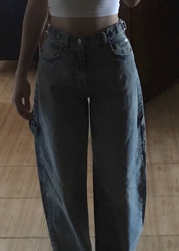 34 Beden Beyaz Bağcıklı Loose Fit Midi Kot Pantolon