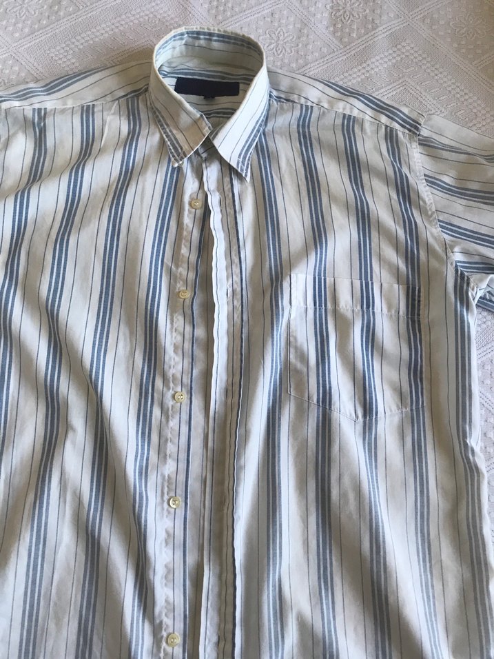 Erkek Gömlek Kısa Kollu Düğmeli Beyaz Çizgili - Görsel 3