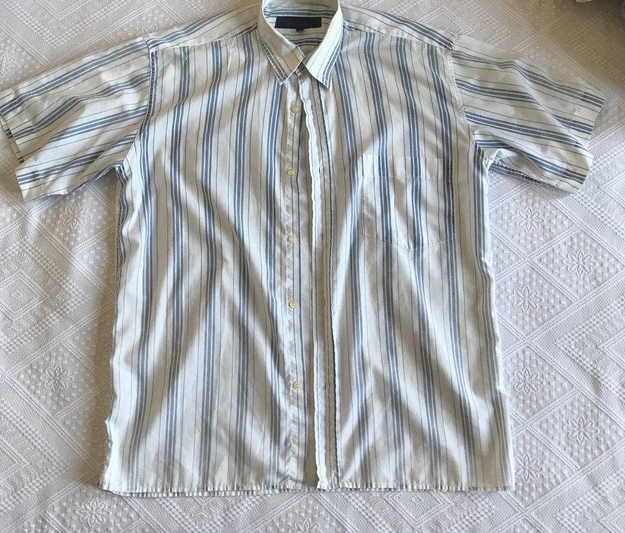 Erkek Gömlek Kısa Kollu Düğmeli Beyaz Çizgili - Görsel 2